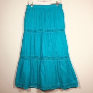 100% cotton aqua maxi skirt tired with embroidery lined mermaid ore beach Sz M